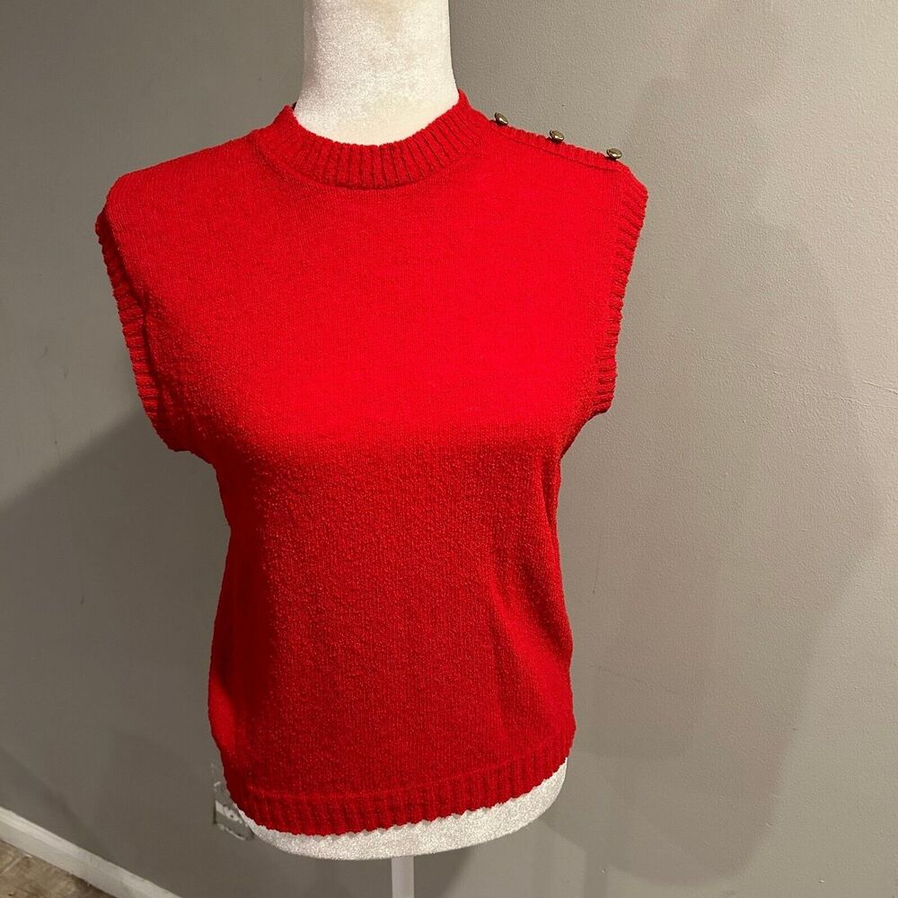 Vintage Pendleton Wool Sweater Vest Gold Buttons Red Womens Large Made in USA